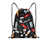 PUYhgb Cartoon Medicine Pattern Print Foldable Drawstring Backpack, Gym Bag For Workout,Travel, Yoga & Daily Use