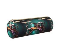 PUYhgb Cool Drum Set Print Cylindrical Pen Pouch,Smooth Zipper Stationery Bag,Portable Storage Case