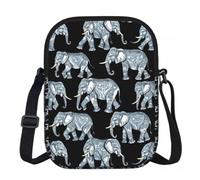 PUYhgb Elephant-Blue Black Print Zipper Crossbody Purse,Shoulder Bag,Casual Sling Bag With Adjustable Strap For Daily Use