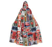 PUYhgb England Symbols Print Halloween Cloak, Carnival Cape For Theme Parties, Haunted Houses And Cosplay