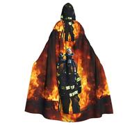 PUYhgb Firefighter Fireman Flame Print Halloween Cloak, Carnival Cape For Theme Parties, Haunted Houses And Cosplay