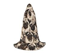 PUYhgb Funny Pug Pattern Print Unisex Hooded Cape, Thoughtful Present For Halloween/Cosplay Lovers/Theme Parties