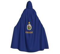 PUYhgb Kansas State Flag Print Adult Halloween Hooded Cloak, Hood & Bow Tie, For Cosplay/Trick-Or-Treat