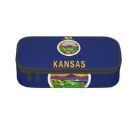 PUYhgb Kansas State Flag Print Multi Functional Large Capacity Pencil Case for Easy Stationery Storage