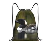 PUYhgb Loon Nature Bird Print Foldable Drawstring Backpack, Gym Bag For Workout,Travel, Yoga & Daily Use