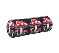 PUYhgb Magic Mushrooms Print Cylindrical Pen Pouch,Smooth Zipper Stationery Bag,Portable Storage Case