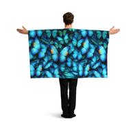 PUYhgb Many Blue Butterfly Print Wearable Flag Cape, Free Movement Flag Costume For Match Viewing & Street Party