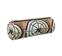 PUYhgb Maritime Sailboat Compass Print Cylindrical Pen Pouch,Smooth Zipper Stationery Bag,Portable Storage Case