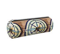 PUYhgb Maritime Sailboat Compass Print Cylindrical Pen Pouch,Smooth Zipper Stationery Bag,Portable Storage Case