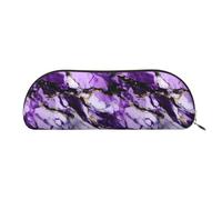 PUYhgb Purple Marble Print Semicircle Pouch, Zipper Storage Bag, Portable Pencil Cosmetic Organizer for Work