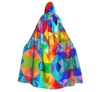 PUYhgb Rainbow Geometric Print Adult Halloween Hooded Cloak, Hood & Bow Tie, For Cosplay/Trick-Or-Treat