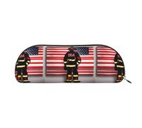 PUYhgb Red Stripe Firefighter USA Flag Print Semicircle Pouch, Zipper Storage Bag, Portable Pencil Cosmetic Organizer for Work