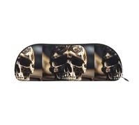 PUYhgb Skull Rock Roll Skeleton Bone Print Semicircle Pouch, Zipper Storage Bag, Portable Pencil Cosmetic Organizer for Work