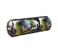 PUYhgb Steam Little Train Print Cylindrical Pen Pouch,Smooth Zipper Stationery Bag,Portable Storage Case