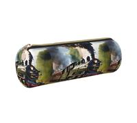 PUYhgb Steam Little Train Print Cylindrical Pen Pouch,Smooth Zipper Stationery Bag,Portable Storage Case