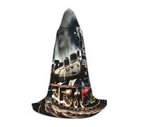 PUYhgb Steam Locomotive Train Print Unisex Hooded Cape, Thoughtful Present For Halloween/Cosplay Lovers/Theme Parties