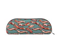 PUYhgb Streaky Bacon Pattern Print Semicircle Pouch, Zipper Storage Bag, Portable Pencil Cosmetic Organizer for Work