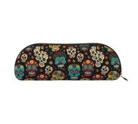 PUYhgb Sugar and Skulls Print Semicircle Pouch, Zipper Storage Bag, Portable Pencil Cosmetic Organizer for Work