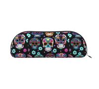 PUYhgb Sugar Skull Print Semicircle Pouch, Zipper Storage Bag, Portable Pencil Cosmetic Organizer for Work