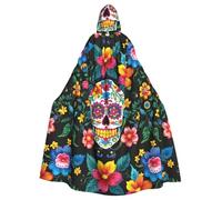 PUYhgb Sugar Skulls Flowers Print Halloween Cloak, Carnival Cape For Theme Parties, Haunted Houses And Cosplay