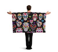 PUYhgb Sugar Skulls Print Wearable Flag Cape, Free Movement Flag Costume For Match Viewing & Street Party