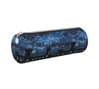 PUYhgb The Blue Binary Print Cylindrical Pen Pouch,Smooth Zipper Stationery Bag,Portable Storage Case