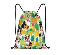 PUYhgb Tropical Flower And Corgi Print Foldable Drawstring Backpack, Gym Bag For Workout,Travel, Yoga & Daily Use