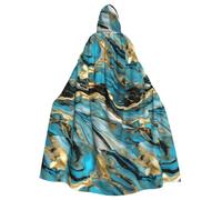 PUYhgb Turquoise Blue Gold Marble Print Halloween Cloak, Carnival Cape For Theme Parties, Haunted Houses And Cosplay