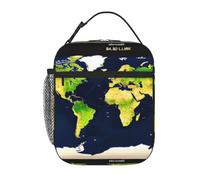 PUYhgb World Map Print Portable Insulated Lunch Bag, Multi-Pocket Thermal Cooler Tote for Office, Work