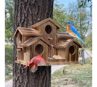 Puyikes Bird Houses for Outside with Bird Feeder,Outdoor 5 Hole Bird House Room for 5 Bird Families,Large Bird House for Decor Bluebird Finch Cardinals Hanging Bird House for Garden
