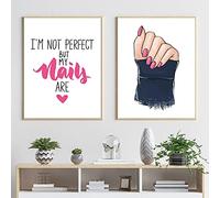 PUYIQARE Fashion Pink Makeup Canvas Wall Art Print Nordic Poster Cartoon Nail Polish Posters Prints Wall Art Nails Art Picture Girl Beauty Salon Prints Pop Art for Salon Wall Decor Unframed