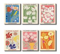 PUYIQARE Flower Market Poster Set Of 6,Flower Market Wall Art London Tokyo Copenhagen Flowers Canvas Wall Art Painting Prints for Living Room Bathroom Decor Wrapped Canvas (8x10Inch Wrapped Canvas)