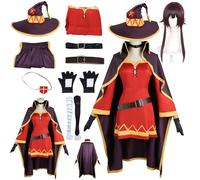 Puykzkuer Megumin Cosplay Costume Women Jcaket Dress Outfit Suit with Wig Halloween Set Full Adult, Red-wig, Medium