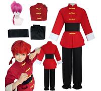 Puykzkuer Ranma 2/1 Cosplay Costume Kung Fu Outfit Women Halloween Set Full Adult, K-red/Wig, Small