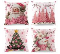 PUYTG Christmas Pillow Covers Santa Snowman Decorative Throw Pillow Cover 45x45cm Outdoor Soft Cushion Cases for Sofa Couch Home Decorative Set of 4