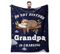 PUYTG Grandad Funny Birthday Gifts from Grandkids 50 x60 Inch “Grandpa is Charging” Sloth Throw Blanket, for Bed Sofa Napping Christmas Thanksgiving Anniversary