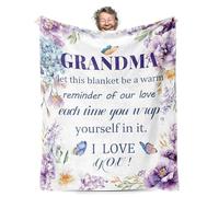 PUYTG Grandmother Gifts from Grandchildren Soft Fluffy Flannel 60X50 Inch Letter Floral Print Clear Blanket, Blanket for Grandma for Christmas Birthday Thanksgiving Valentine's Day