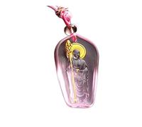 PUYUNA 1Pcs Buddha Pendant Glass Bodhisattva Statue Necklace Amulet Blessed(#1 Pink)