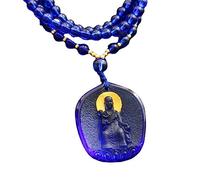 PUYUNA 1Pcs Buddha Pendant Glass Bodhisattva Statue Necklace Amulet Blessed(#2 Blue)