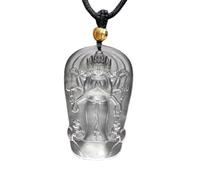 PUYUNA 1Pcs White Glass Buddha Necklace, Eight-armed Guanyin Statue Amulet Pendant, Unisex