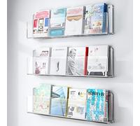 PUYUNA Acrylic Wall Mounted Floating Bookshelf Rack Wall-Mounted Magazine Holder Brochure Multicolor 40-120cm Width 1/2/3 Pack(3 Pack Clear,W 80cm/31.5IN)