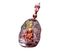 PUYUNA Buddha Statue Glass Necklace, Ksitigarbha Bodhisattva Sitting Pendant, Talisman Accessory(Pink)