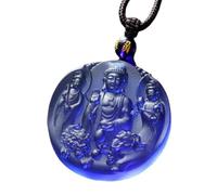 PUYUNA Buddha Statue Pendant, Blue Glazed Necklace, Male And Female Talisman