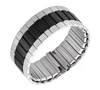 PUYUNA Elastic Metal Stainless Steel Watch Strap Wristband Men Women Universal Watch Band Accessories(Silver Black,22MM-S(140MM))