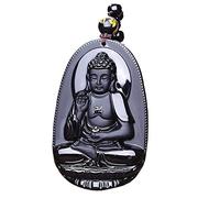 PUYUNA Foxi Amitabha Buddha Statue Amulet/Talisman, Handwork Natural Obsidian Carved Sculpture Lucky Pendant Necklace