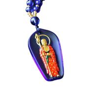 PUYUNA Ksitigarbha Bodhisattva Buddha Statue Necklace, Blue Crystal Tang Colored Glass With 108 Bead Chain, 1pcs
