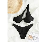 PUYYDS Bikini Thong Women Swimsuit New Solid Hollow Out Ribbed Swimwear Bikinis Set One Shouledr Summer Beach Bathing Suit Female
