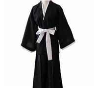 PUYYDS Oriental Japanese Traditional Kimono BLEACH Kurosaki Ichigo Cosplay Costumes Robe Gown with Straw Sandals
