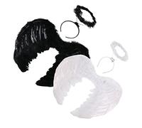 PUZAME 2 Pack Angel Wings and Halo, White and Black Fairy Angel Wings Dark Angel Costume Fallen Angel Wings Costume for Adult Kids Halloween Christmas Party Fancy Dress For Women Men Girls Boys