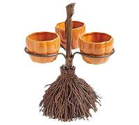 PUZAME Cute Halloween Resin Pumpkin Bowls on Witch’s Broom for Serving Fruit Salad Snacks Dessert, Halloween Party Supplies Tabletop Trays Halloween Pumpkin Snack Bowl Stand Decorations, 3 Bowls